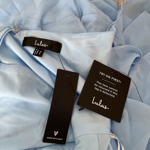 Lulus Charming Event Light Blue Asymmetrical Ruffled Chiffon Maxi Dress NWT XL - Picture 10 of 13